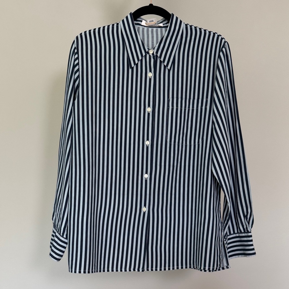 Brooks Brothers Vintage Silk Striped Shirt in Light Blue and Navy